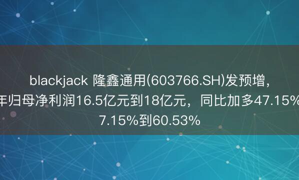 blackjack 隆鑫通用(603766.SH)发预增，预测2025年归母净利润16.5亿元到18亿元，同比加多47.15%到60.53%
