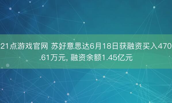 21点游戏官网 苏好意思达6月18日获融资买入470.61万元, 融资余额1.45亿元